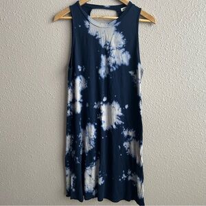 NEW LAmade Navy Blue White‎ Tie Dye Sleeveless Sizzle Mini Tank Open Back Dress